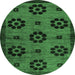 Round Machine Washable Abstract Emerald Green Modern Area Rugs, wshabs113emgrn