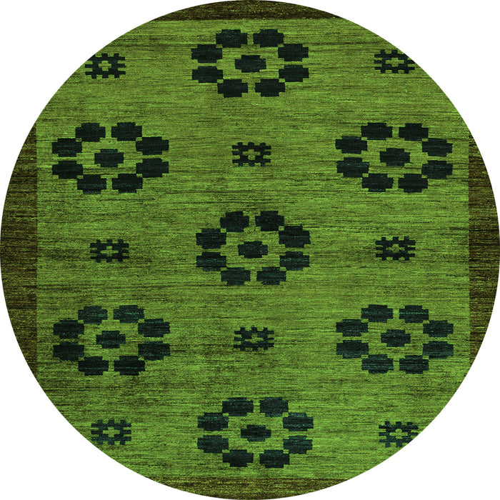 Round Machine Washable Abstract Green Modern Area Rugs, wshabs113grn