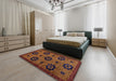 Machine Washable Abstract Vermilion Red Rug in a Bedroom, wshabs113