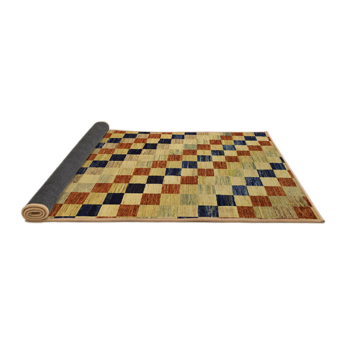 Abstract Chestnut Brown Checkered Rug in a Kitchen, abs114