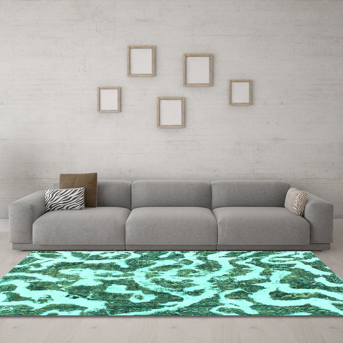 Machine Washable Abstract Turquoise Modern Area Rugs in a Living Room,, wshabs1140turq