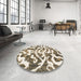 Round Machine Washable Abstract Brown Rug in a Office, wshabs1140