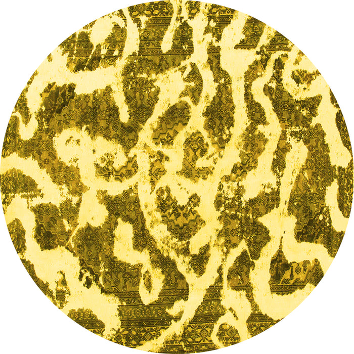Round Machine Washable Abstract Yellow Modern Rug, wshabs1140yw