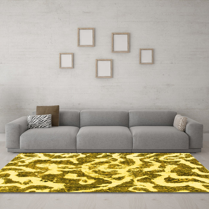 Machine Washable Abstract Yellow Modern Rug in a Living Room, wshabs1140yw