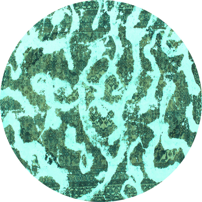 Round Abstract Turquoise Modern Rug, abs1140turq