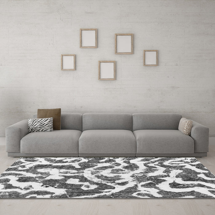 Machine Washable Abstract Gray Modern Rug in a Living Room,, wshabs1140gry