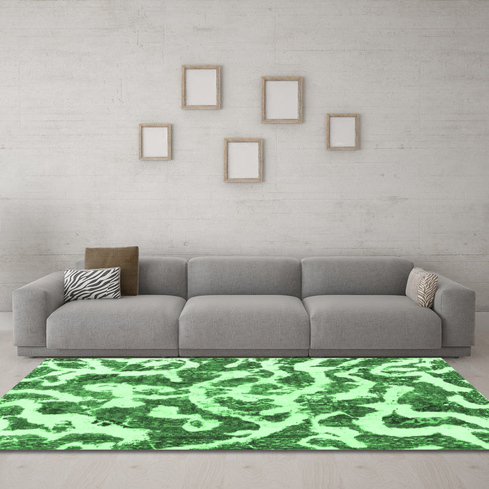 Machine Washable Abstract Emerald Green Modern Area Rugs in a Living Room,, wshabs1140emgrn