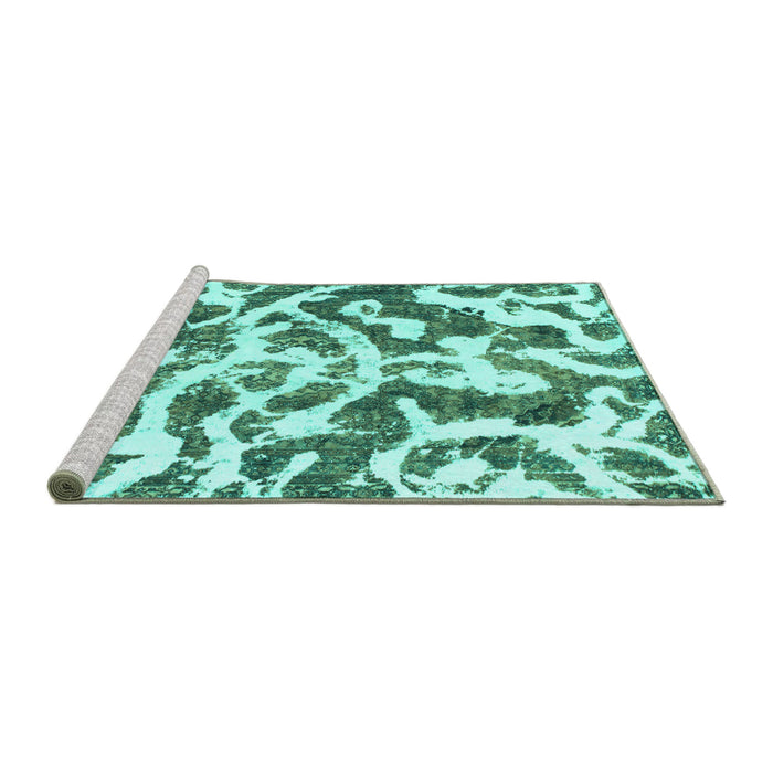 Sideview of Machine Washable Abstract Turquoise Modern Area Rugs, wshabs1140turq