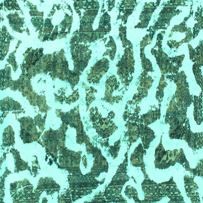 Square Machine Washable Abstract Turquoise Modern Area Rugs, wshabs1140turq