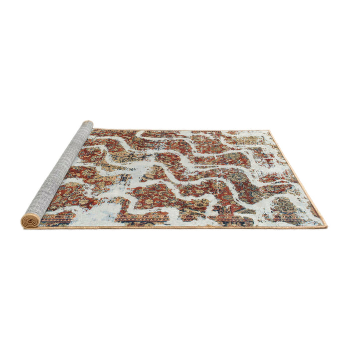 Sideview of Machine Washable Abstract Gold Brown Rug, wshabs1141