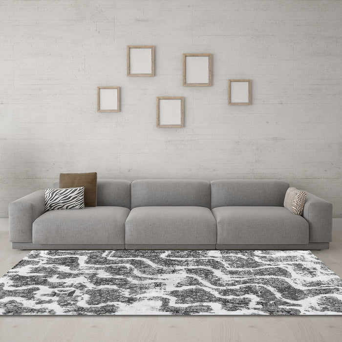 Machine Washable Abstract Gray Modern Rug in a Living Room,, wshabs1141gry