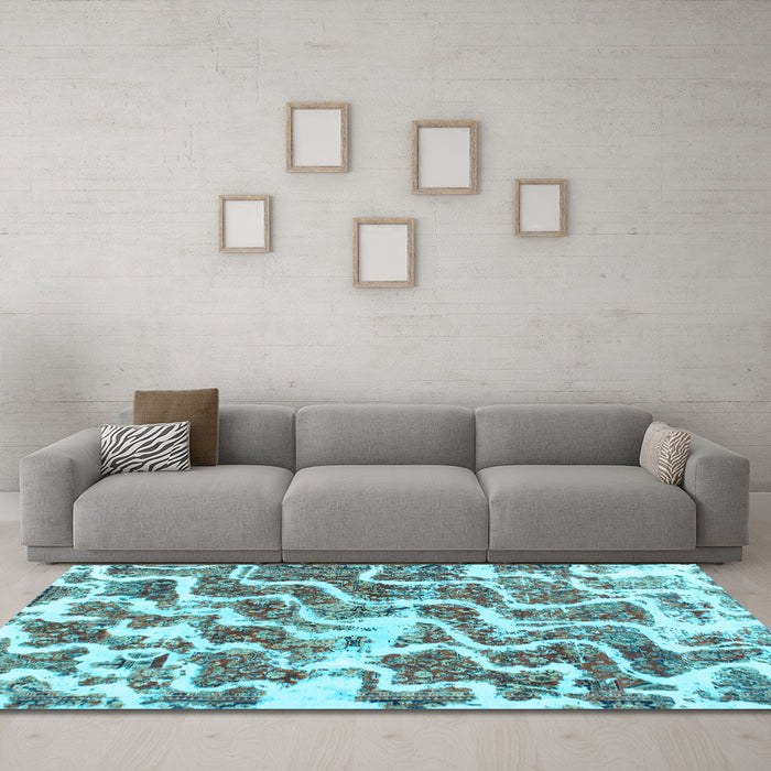 Machine Washable Abstract Light Blue Modern Rug in a Living Room, wshabs1141lblu