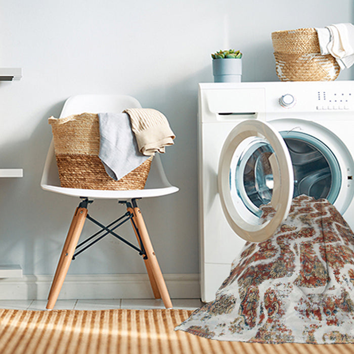 Machine Washable Abstract Gold Brown Rug in a Washing Machine, wshabs1141