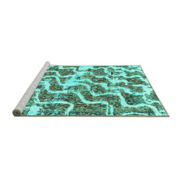Sideview of Machine Washable Abstract Turquoise Modern Area Rugs, wshabs1141turq