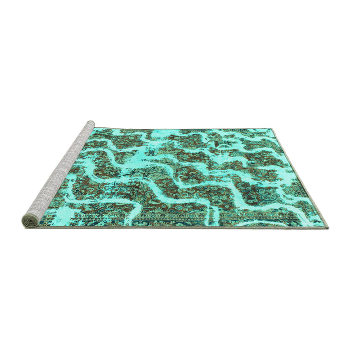Sideview of Machine Washable Abstract Turquoise Modern Area Rugs, wshabs1141turq