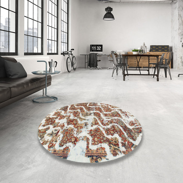 Abstract Gold Brown Modern Rug in a Kitchen, abs1141