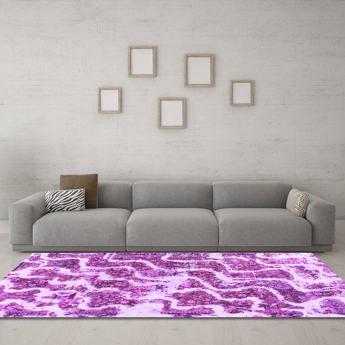Machine Washable Abstract Purple Modern Area Rugs in a Living Room, wshabs1141pur