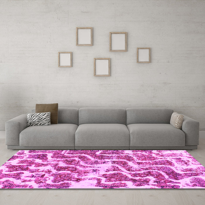 Machine Washable Abstract Pink Modern Rug in a Living Room, wshabs1141pnk