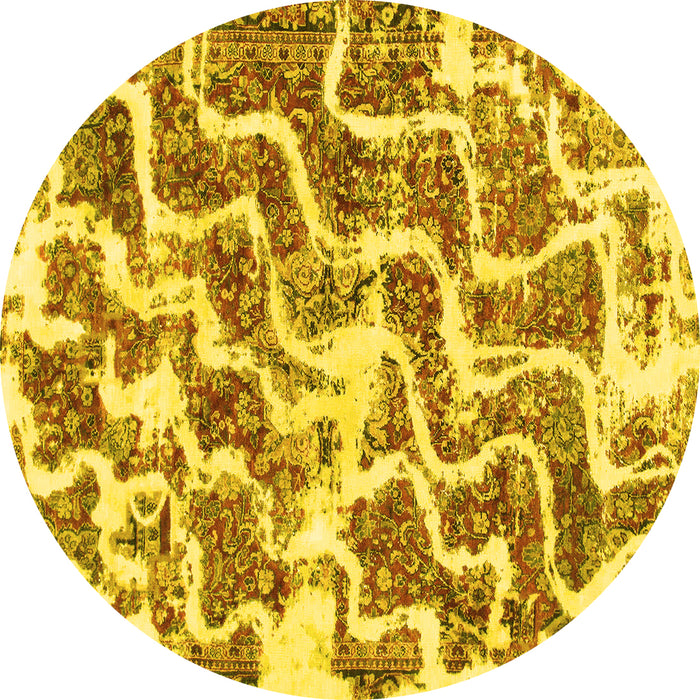 Round Abstract Yellow Modern Rug, abs1141yw