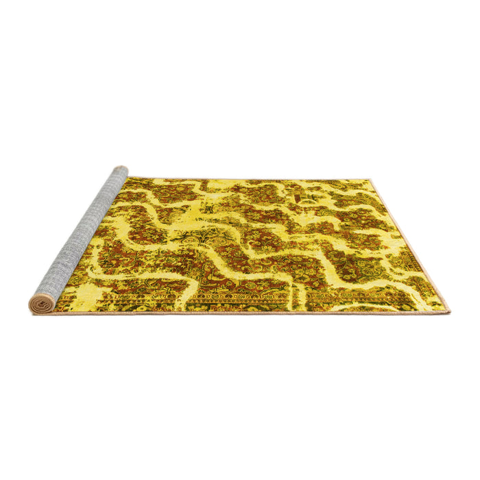 Sideview of Machine Washable Abstract Yellow Modern Rug, wshabs1141yw