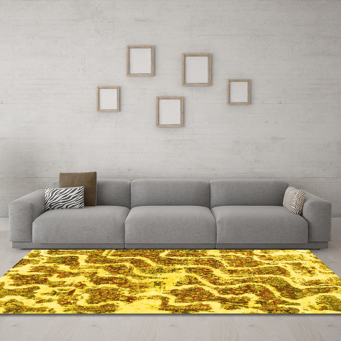 Machine Washable Abstract Yellow Modern Rug in a Living Room, wshabs1141yw