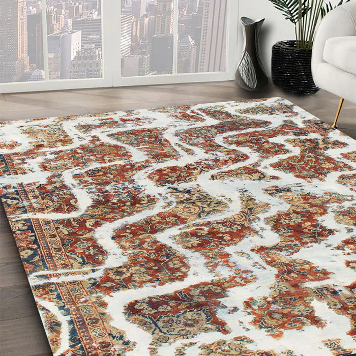 Abstract Gold Brown Modern Rug in Family Room, abs1141