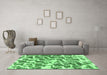 Machine Washable Abstract Emerald Green Modern Area Rugs in a Living Room,, wshabs1141emgrn