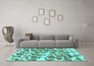 Machine Washable Abstract Turquoise Modern Area Rugs in a Living Room,, wshabs1141turq