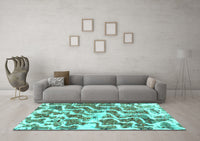 Machine Washable Abstract Turquoise Modern Rug, wshabs1141turq