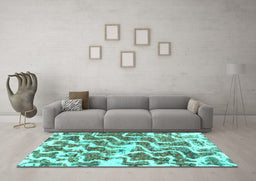 Machine Washable Abstract Turquoise Modern Area Rugs in a Living Room,, wshabs1141turq