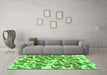 Machine Washable Abstract Green Modern Area Rugs in a Living Room,, wshabs1141grn