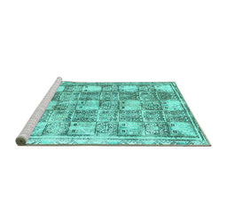 Sideview of Machine Washable Abstract Turquoise Modern Area Rugs, wshabs1142turq