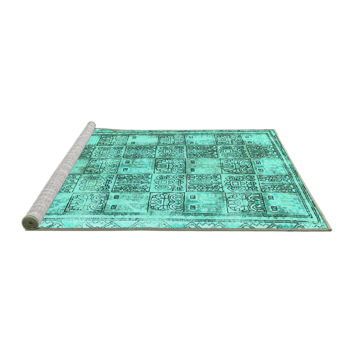 Sideview of Machine Washable Abstract Turquoise Modern Area Rugs, wshabs1142turq