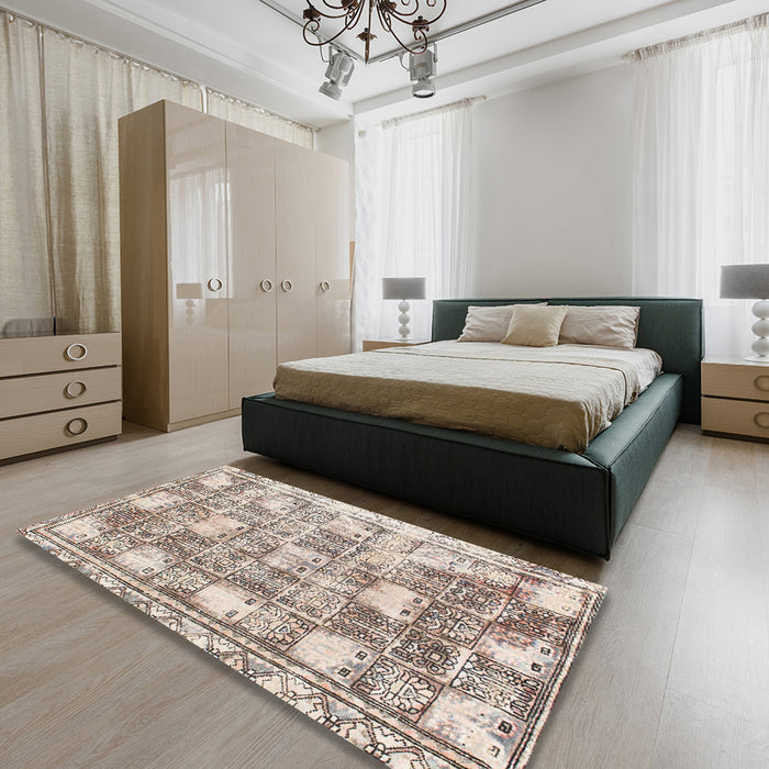 Machine Washable Abstract Dark Almond Brown Rug in a Bedroom, wshabs1142