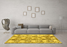 Machine Washable Abstract Yellow Modern Rug in a Living Room, wshabs1142yw