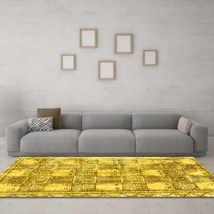 Machine Washable Abstract Yellow Modern Rug in a Living Room, wshabs1142yw