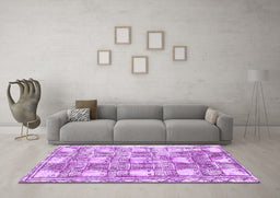 Machine Washable Abstract Purple Modern Area Rugs in a Living Room, wshabs1142pur