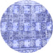 Round Machine Washable Abstract Blue Modern Rug, wshabs1142blu