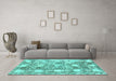 Machine Washable Abstract Turquoise Modern Area Rugs in a Living Room,, wshabs1142turq