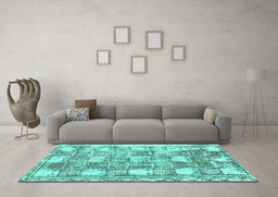 Machine Washable Abstract Turquoise Modern Area Rugs in a Living Room,, wshabs1142turq
