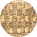 Round Abstract Brown Modern Rug, abs1142brn