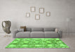 Machine Washable Abstract Green Modern Area Rugs in a Living Room,, wshabs1142grn