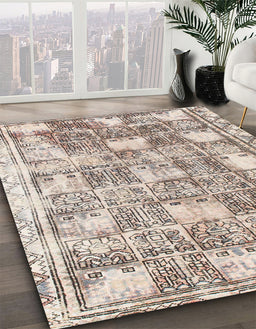 Abstract Dark Almond Brown Modern Rug in Family Room, abs1142