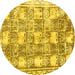 Round Machine Washable Abstract Yellow Modern Rug, wshabs1142yw