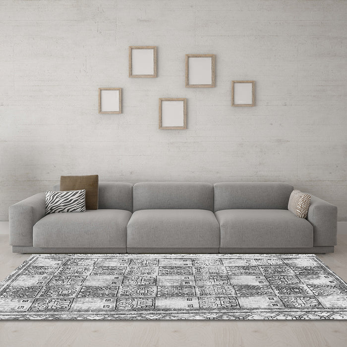 Machine Washable Abstract Gray Modern Rug in a Living Room,, wshabs1142gry