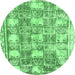 Round Machine Washable Abstract Emerald Green Modern Area Rugs, wshabs1142emgrn