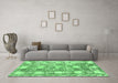 Machine Washable Abstract Emerald Green Modern Area Rugs in a Living Room,, wshabs1142emgrn