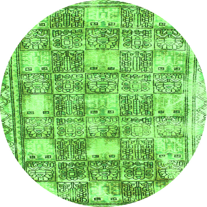 Round Machine Washable Abstract Green Modern Area Rugs, wshabs1142grn