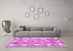 Machine Washable Abstract Pink Modern Rug in a Living Room, wshabs1142pnk