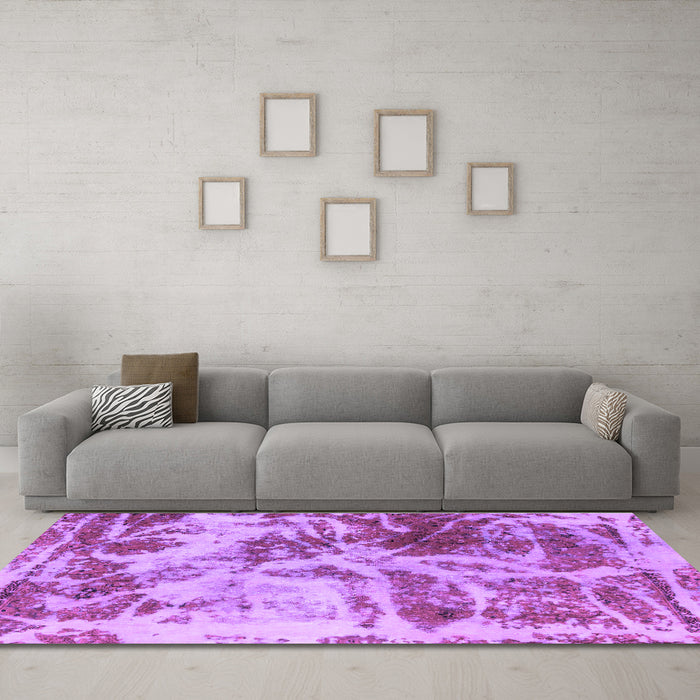 Machine Washable Abstract Purple Modern Area Rugs in a Living Room, wshabs1143pur
